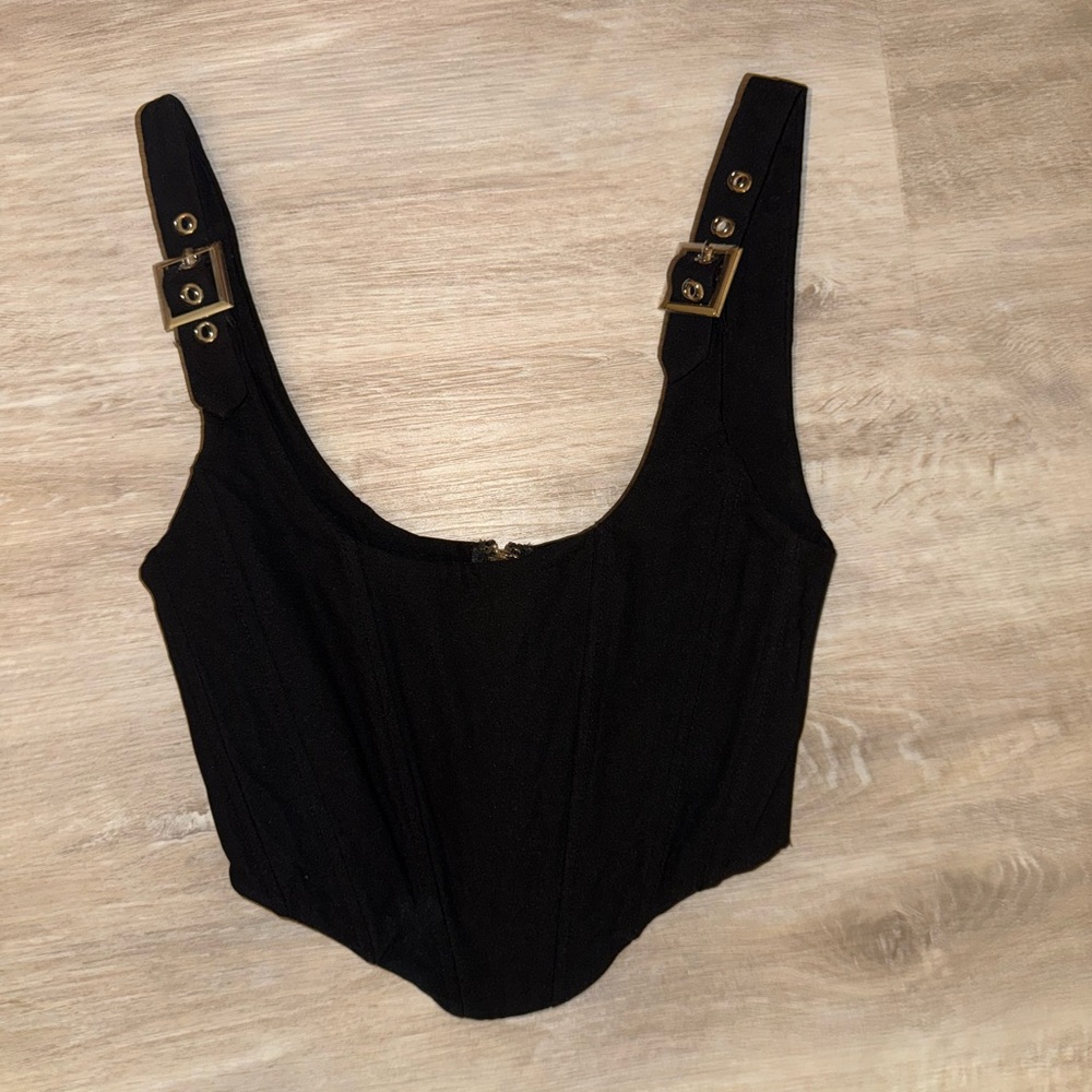White Fox belt buckle bustier crop top